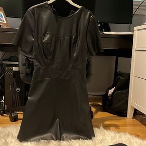 Black pleather short sleeve dress